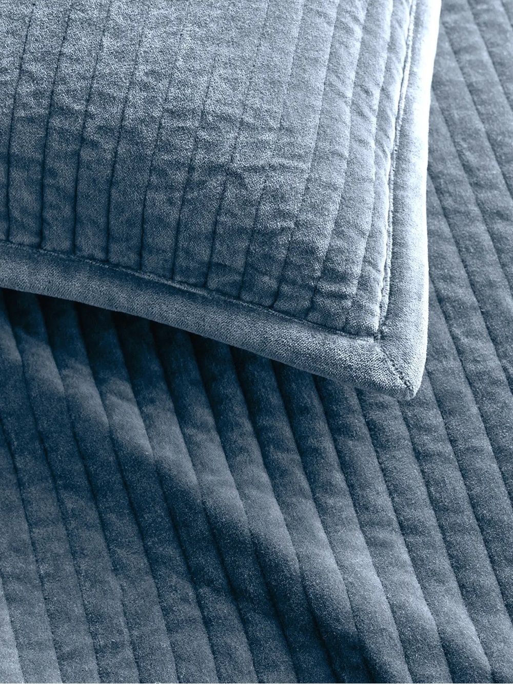 NWOT Quince Cotton Velvet Channel Quilted Sham Set In Glacier Blue - King - Picture 2 of 5
